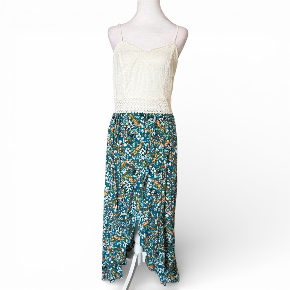 Teal Blue Green Orange Cream Lace & Chiffon High Low Liberty  Love Maxi Dress